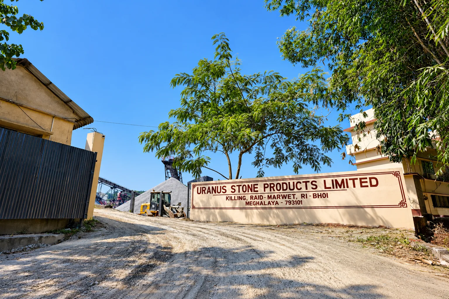 Entrance to the Uranus Stone Products plant, Ri-Bhoi, Meghalaya